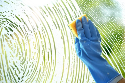 Domestic cleaning in a bright living room