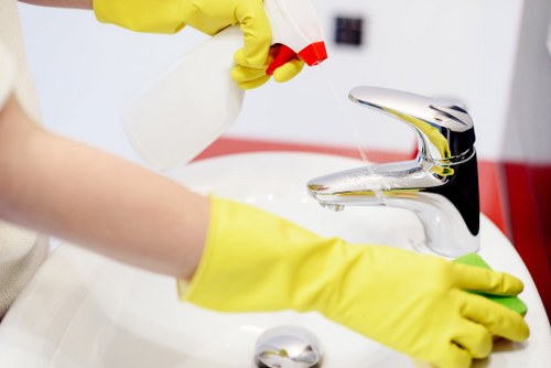 Cleaning a bright living room for end of tenancy inspection